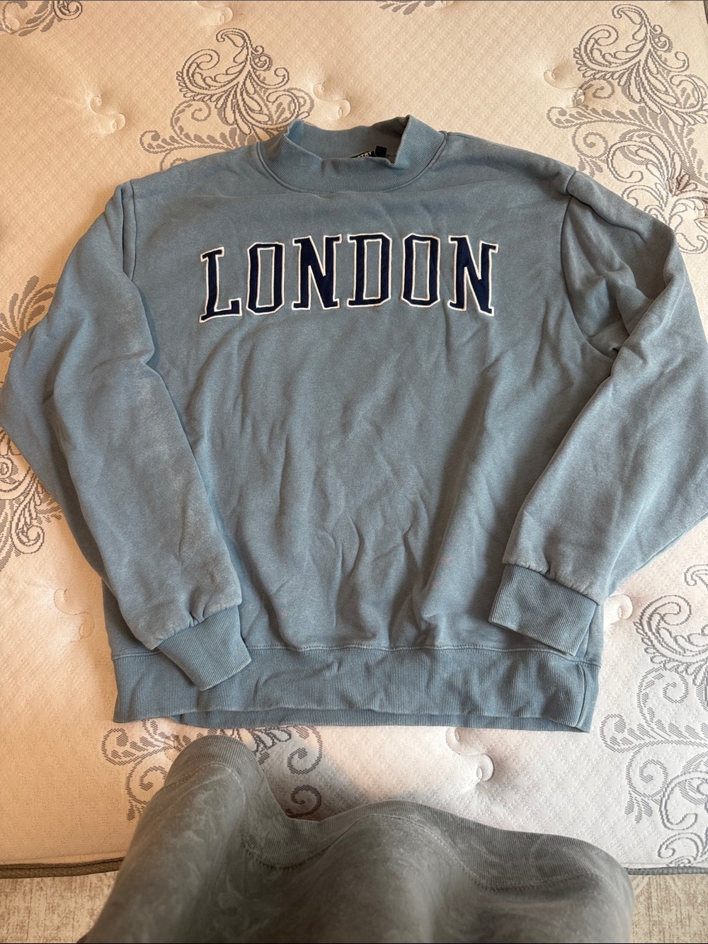 Chemistry London Crewneck Sweater - Light Blue with Navy Trim